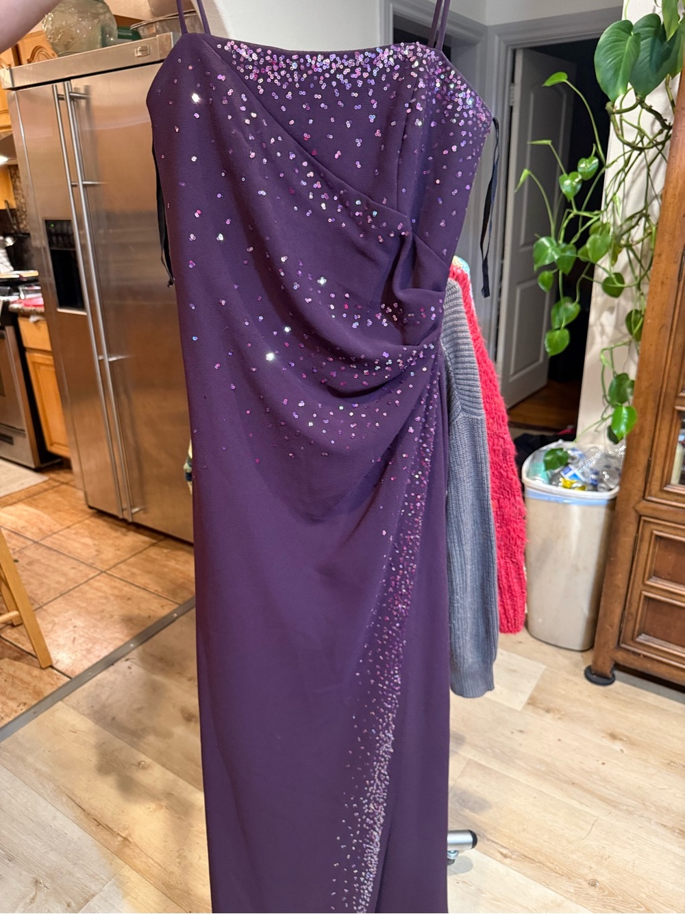 Purple Beaded Draped Evening Dress - Women Dresses